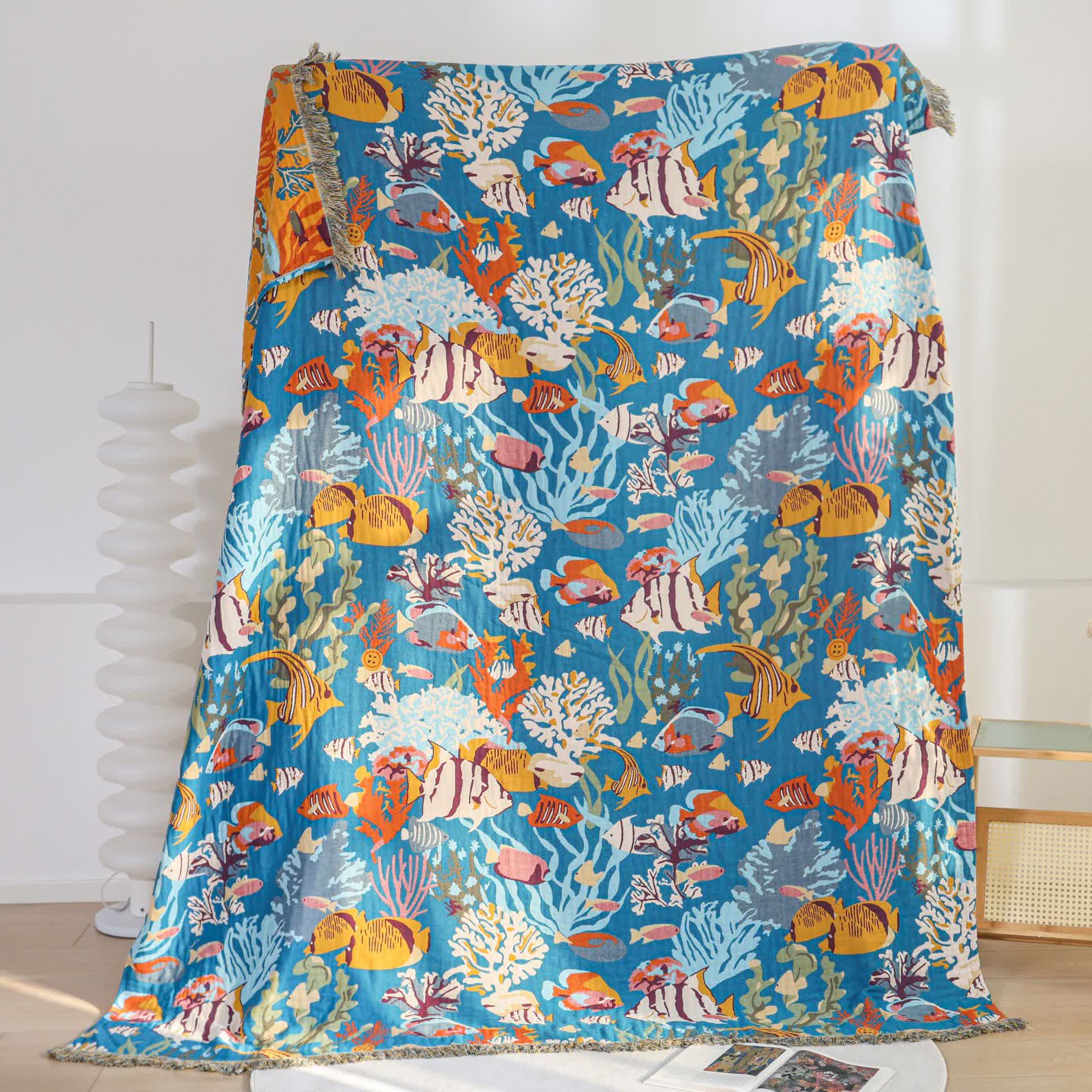 Underwater World Cotton Gauze Blanket -  79"W x 90"L  - image 0
