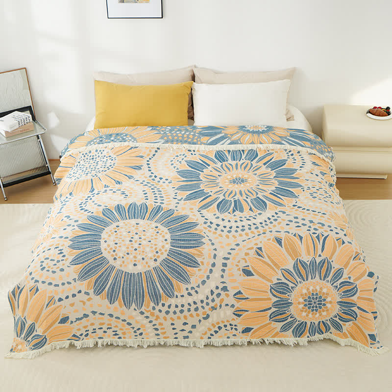 Blooming Sunflower Cotton Gauze Tassel Blanket  - image 3