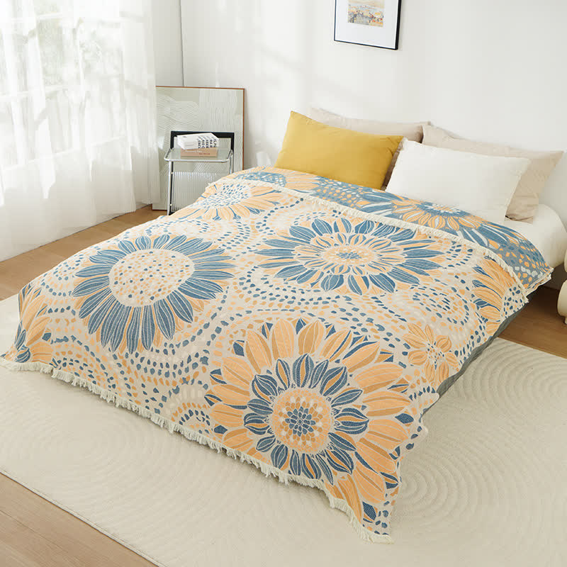 Blooming Sunflower Cotton Gauze Tassel Blanket  - image 4