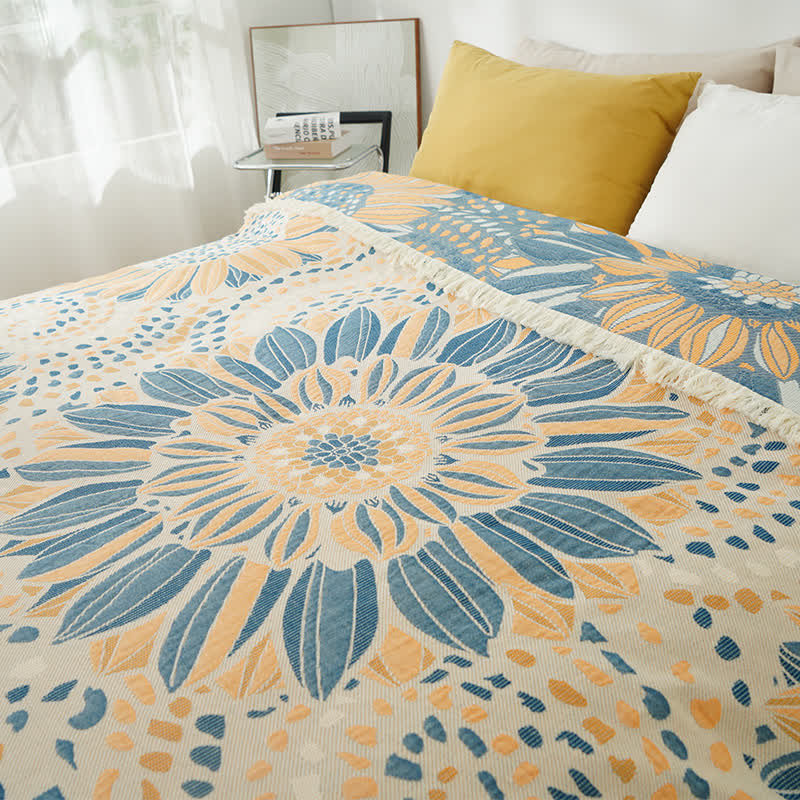 Blooming Sunflower Cotton Gauze Tassel Blanket  - image 5
