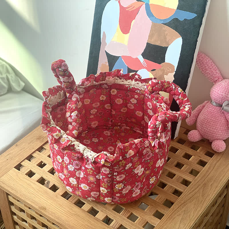 Cute Handmade Fabric Tabletop Storage Basket - A - 9.84"W x 9.84"L x 2.32"H - image 0