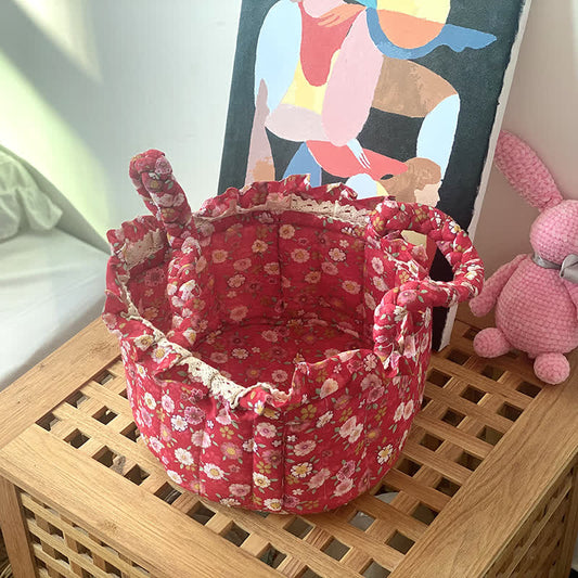 Cute Handmade Fabric Tabletop Storage Basket - A - 9.84"W x 9.84"L x 2.32"H - image 0