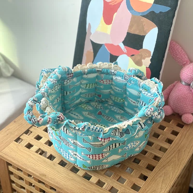 Cute Handmade Fabric Tabletop Storage Basket - E - 9.84"W x 9.84"L x 2.32"H - image 4