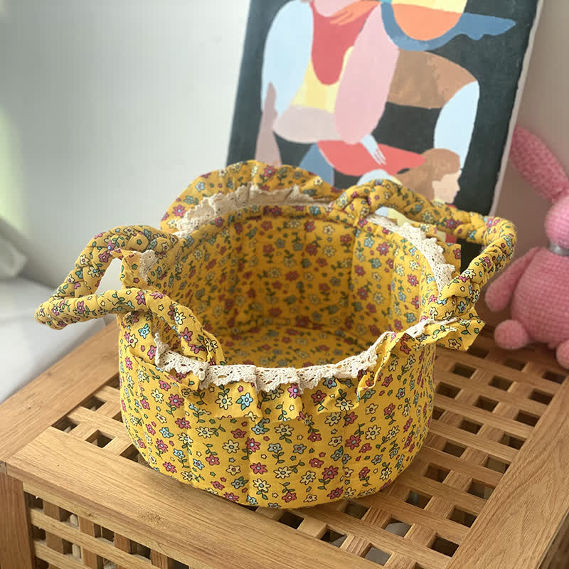 Cute Handmade Fabric Tabletop Storage Basket - B - 9.84"W x 9.84"L x 2.32"H - image 1