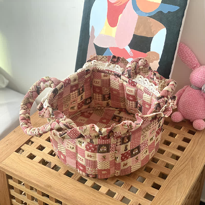 Cute Handmade Fabric Tabletop Storage Basket - G - 9.84"W x 9.84"L x 2.32"H - image 6