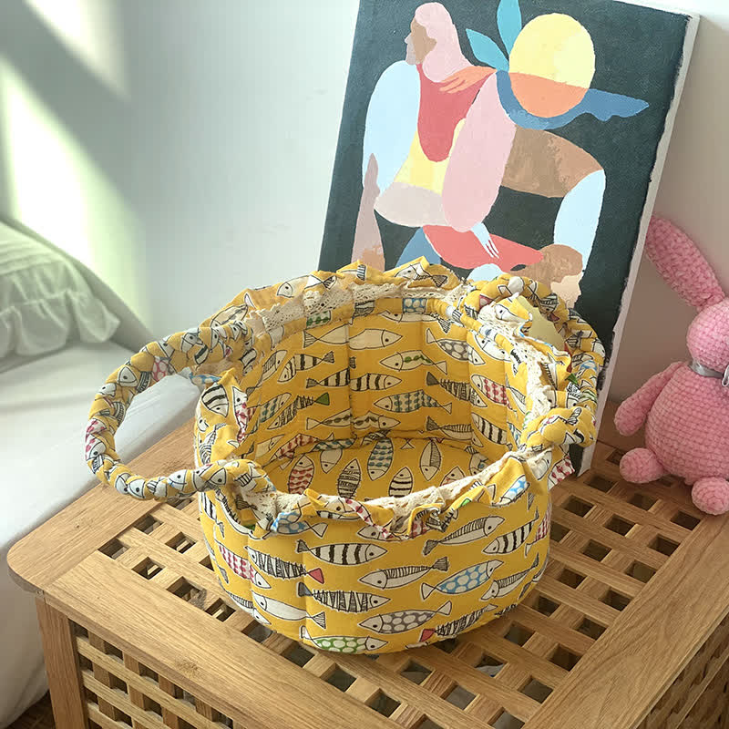 Cute Handmade Fabric Tabletop Storage Basket - F - 9.84"W x 9.84"L x 2.32"H - image 5