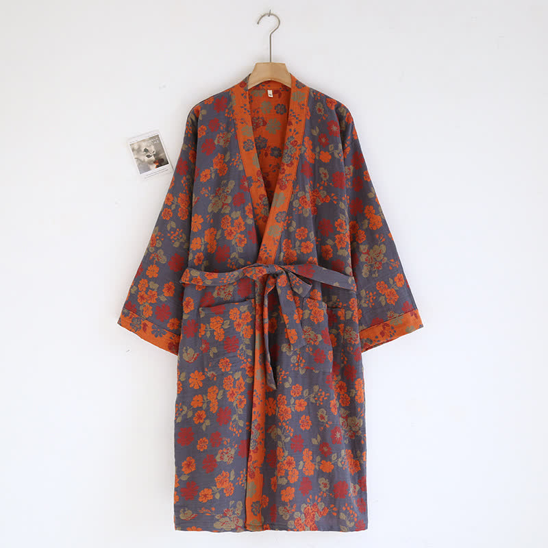 Jacquard Floral Kimono Cotton Gauze Bathrobe - L - image 0