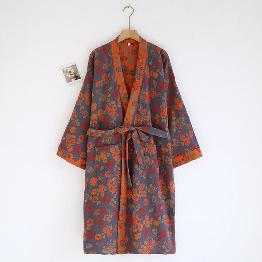 Jacquard Floral Kimono Cotton Gauze Bathrobe - L - image 0