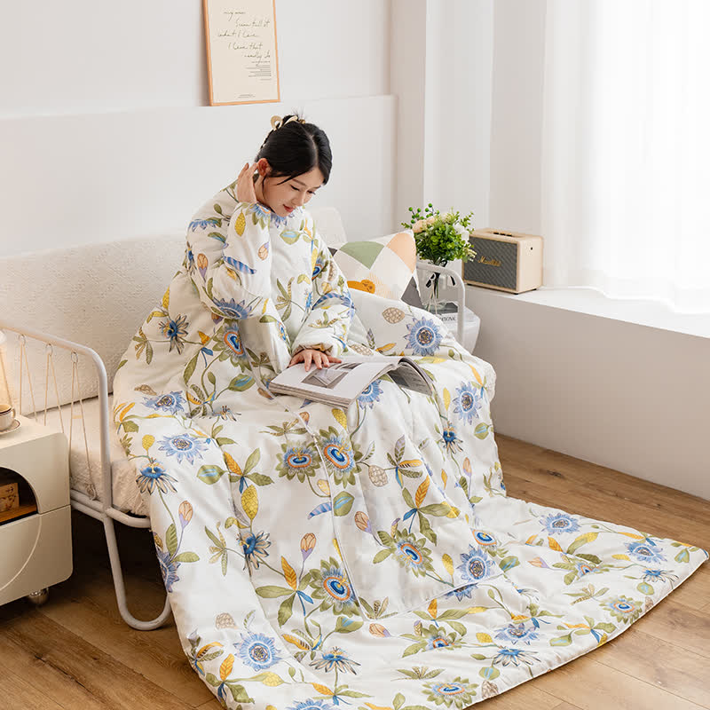 Floral Portable Pillow Quilt with Sleeves - image 1