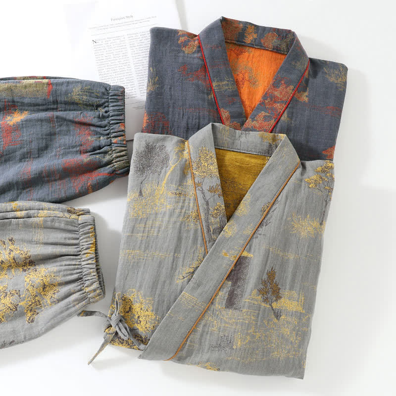 Neutral Landscape Kimono Cotton Pajama Set - image 2