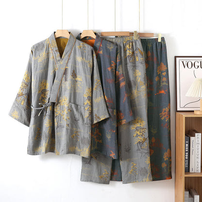 Neutral Landscape Kimono Cotton Pajama Set - image 2