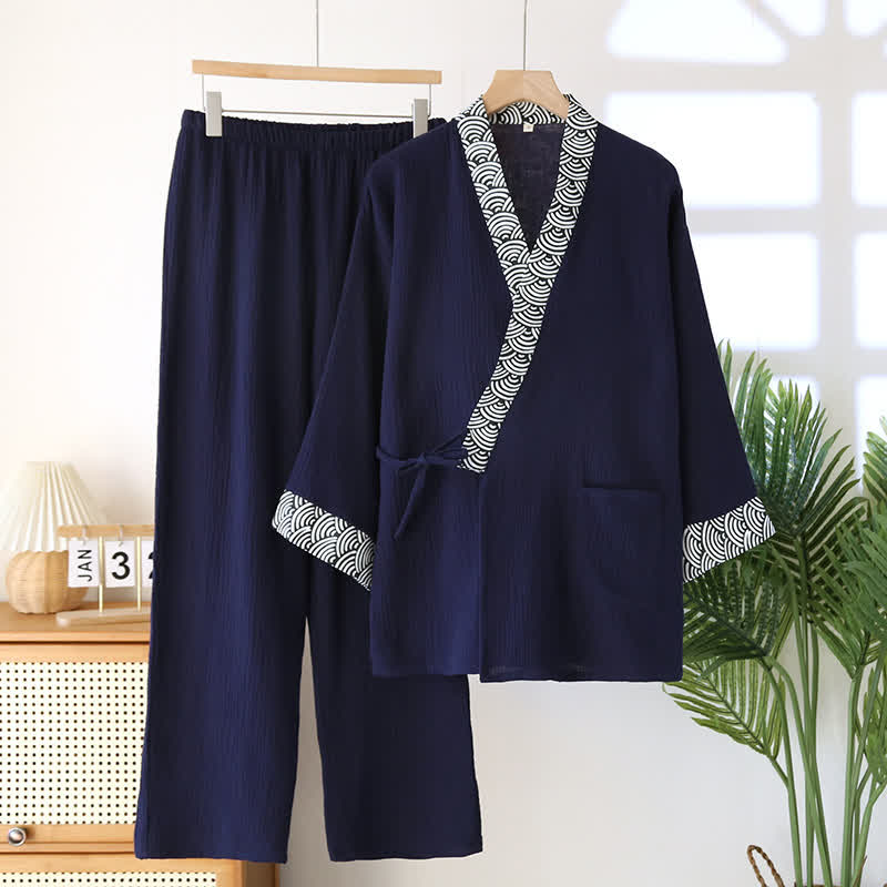 Neutral Kimono Cotton  Gauze Pajama Set - Navy Blue - XL - image 3