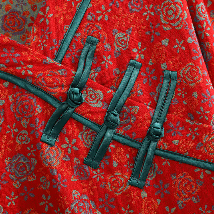 Plus Size Frog Button Rose Cotton Pajama Set - image 1