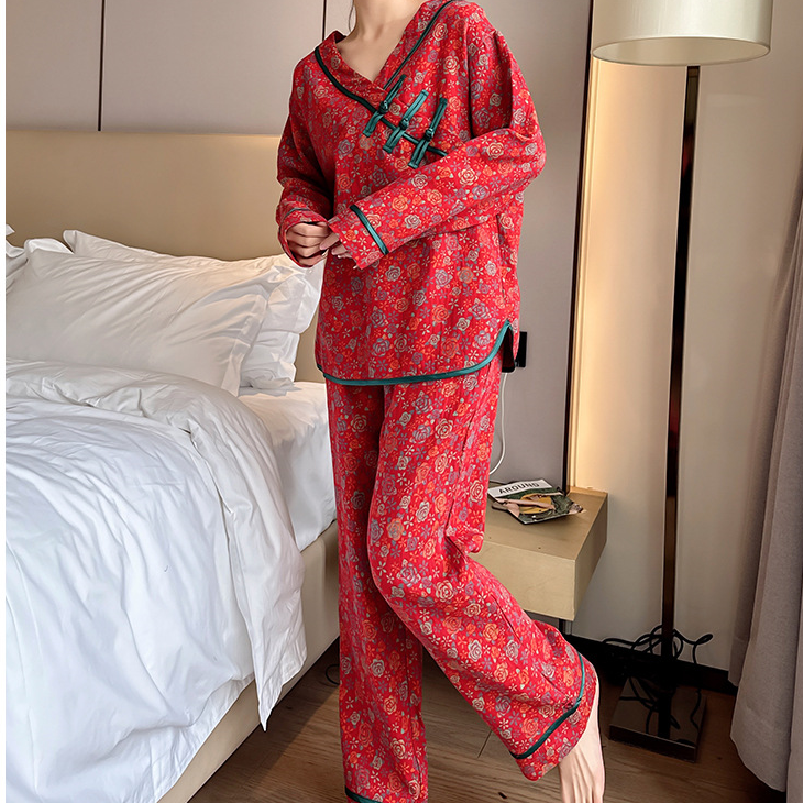 Plus Size Frog Button Rose Cotton Pajama Set - image 3
