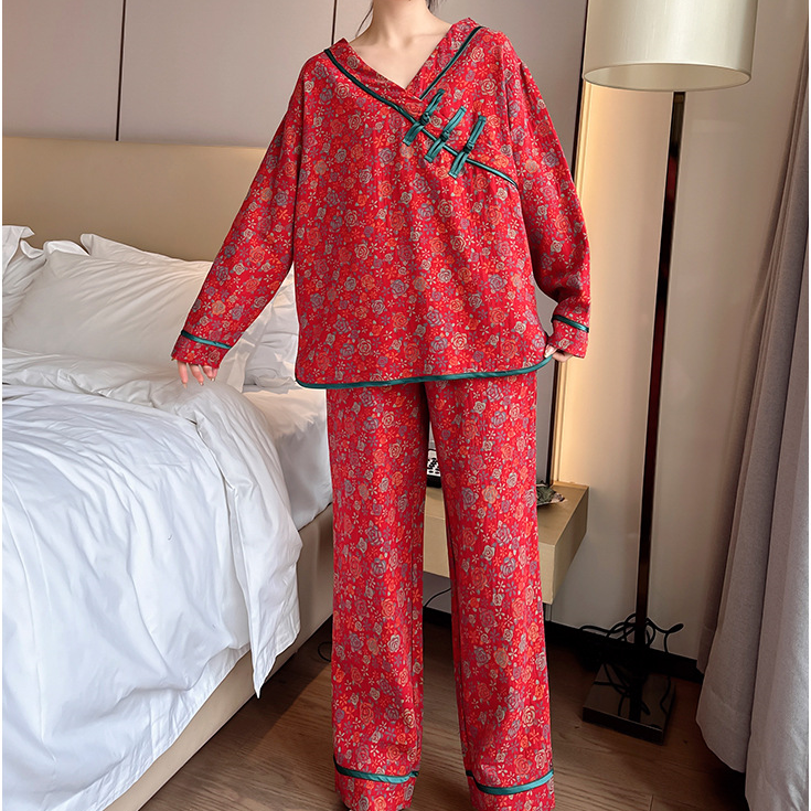 Plus Size Frog Button Rose Cotton Pajama Set - image 2