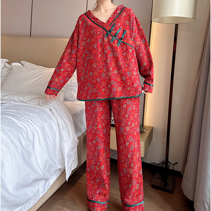 Plus Size Frog Button Rose Cotton Pajama Set - image 2