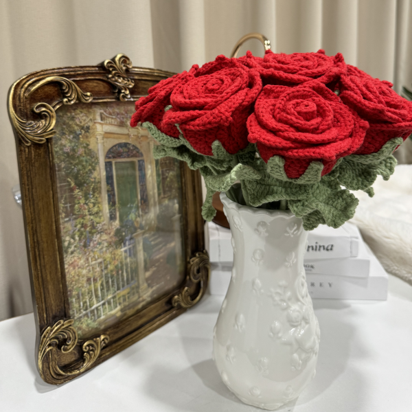 Hand-woven Bright Rose Bouquet Ornament - image 1