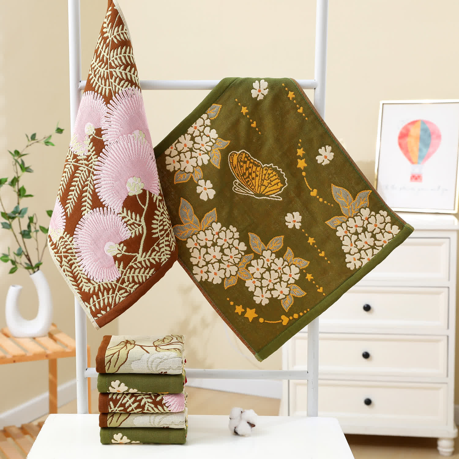 Cotton Gauze Jacquard Retro Floral Kitchen Towel - Set ( 3 Patterns) - 6PCS - 13" x 16" - image 0