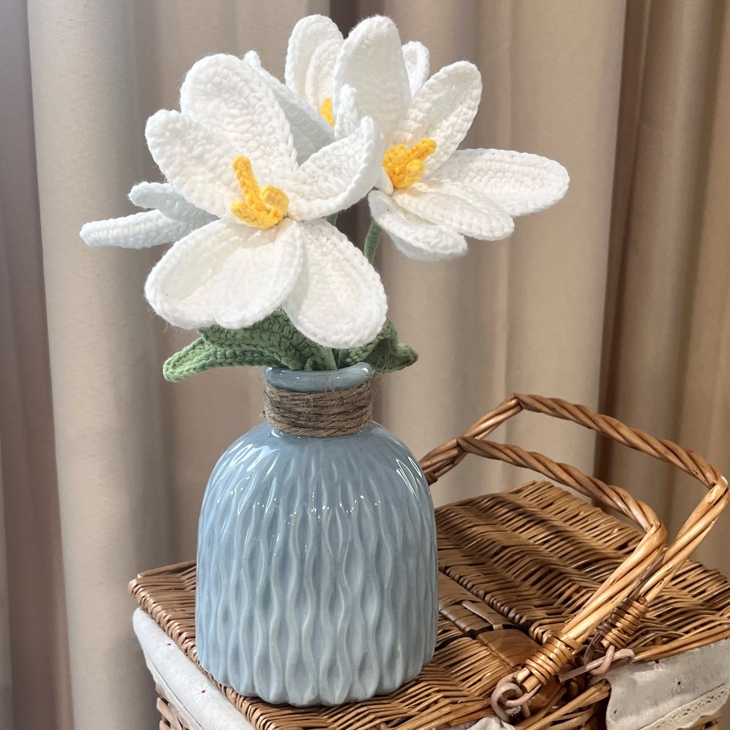 Hand-woven Tulip Bouquet Ornament - White - 6PCS - 2.36"W x 2.36"L x 15.75"H - image 5