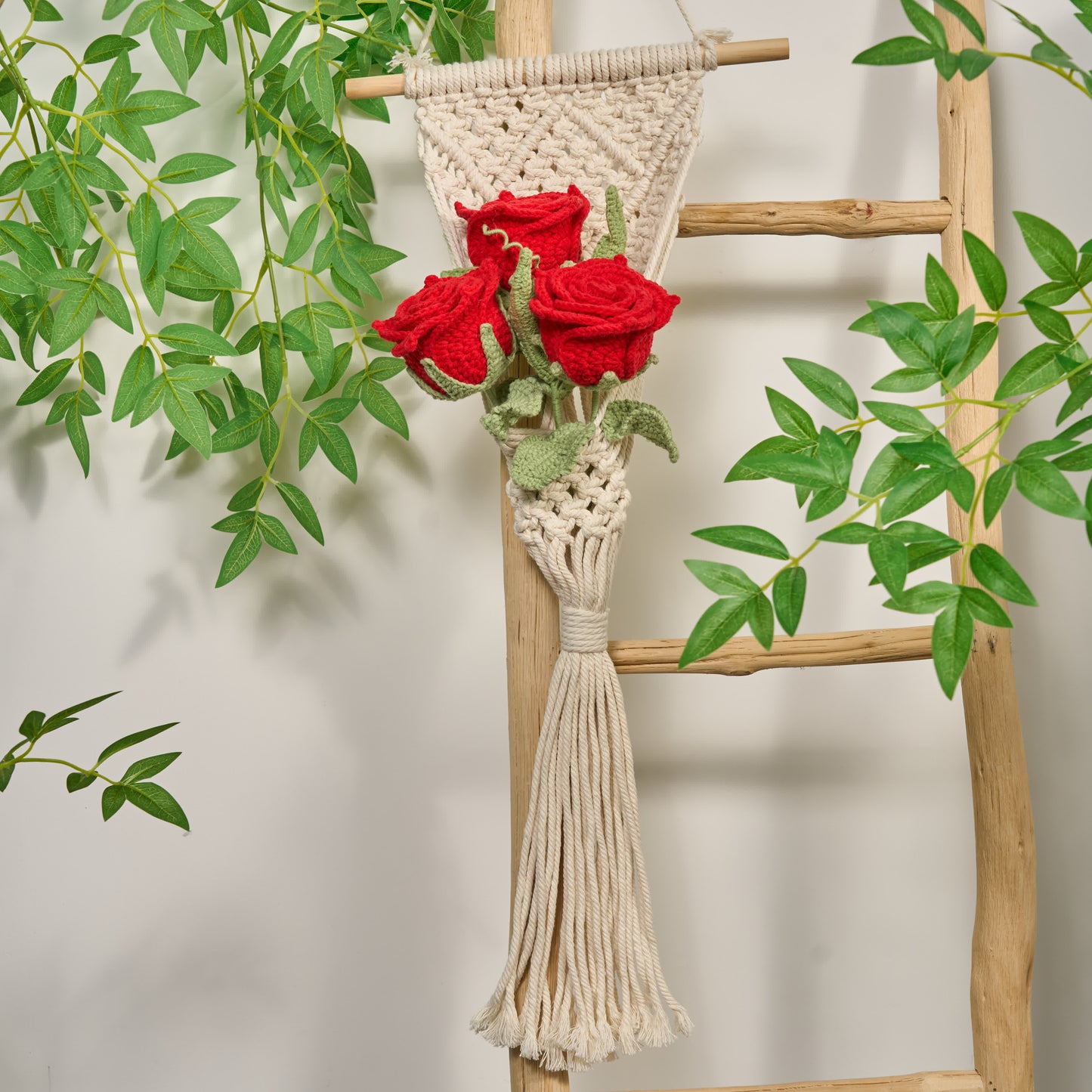 Hand-woven Bright Rose Bouquet Ornament - image 3