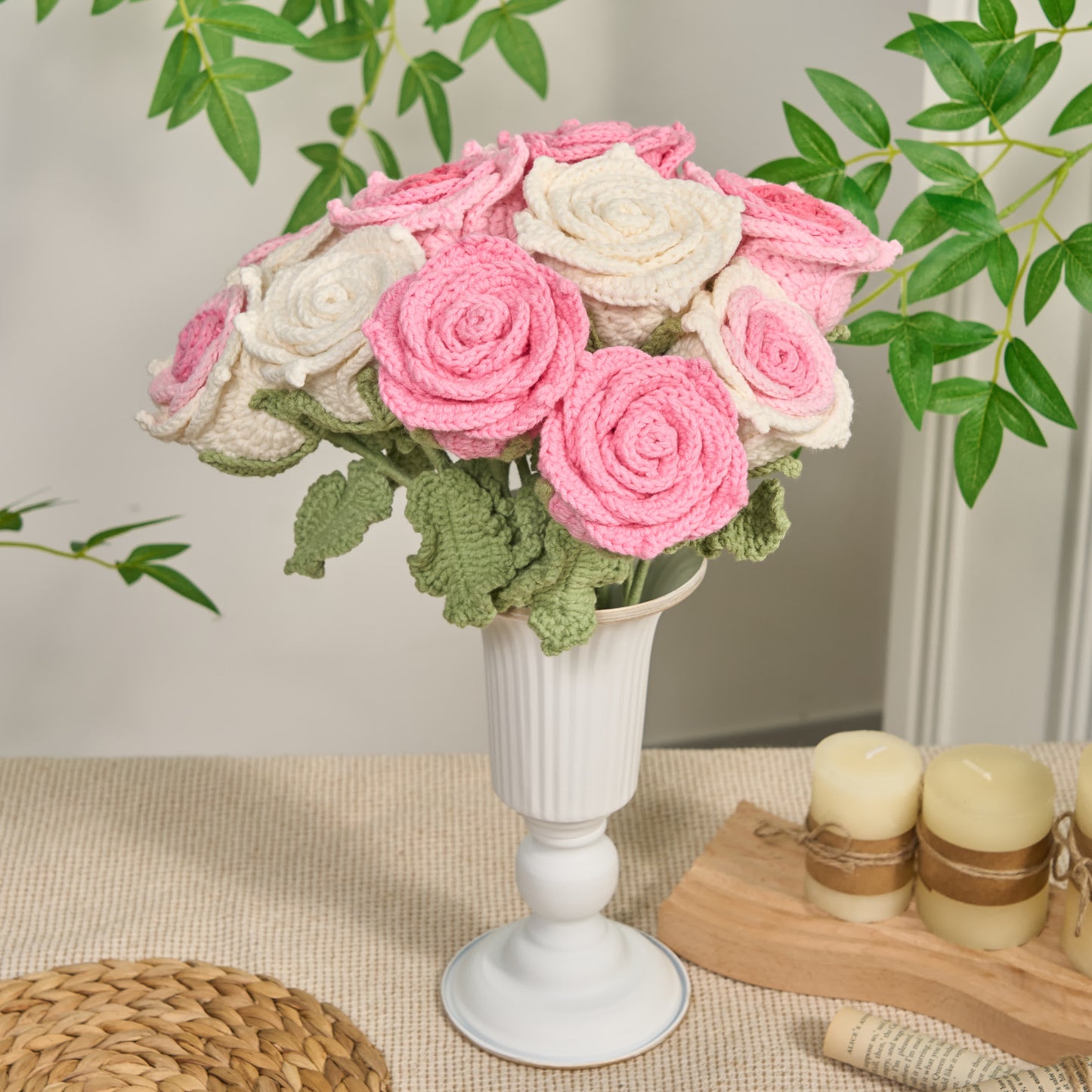 Handmade Crochet Rose Artificial Flowers(12PCS) - image 1