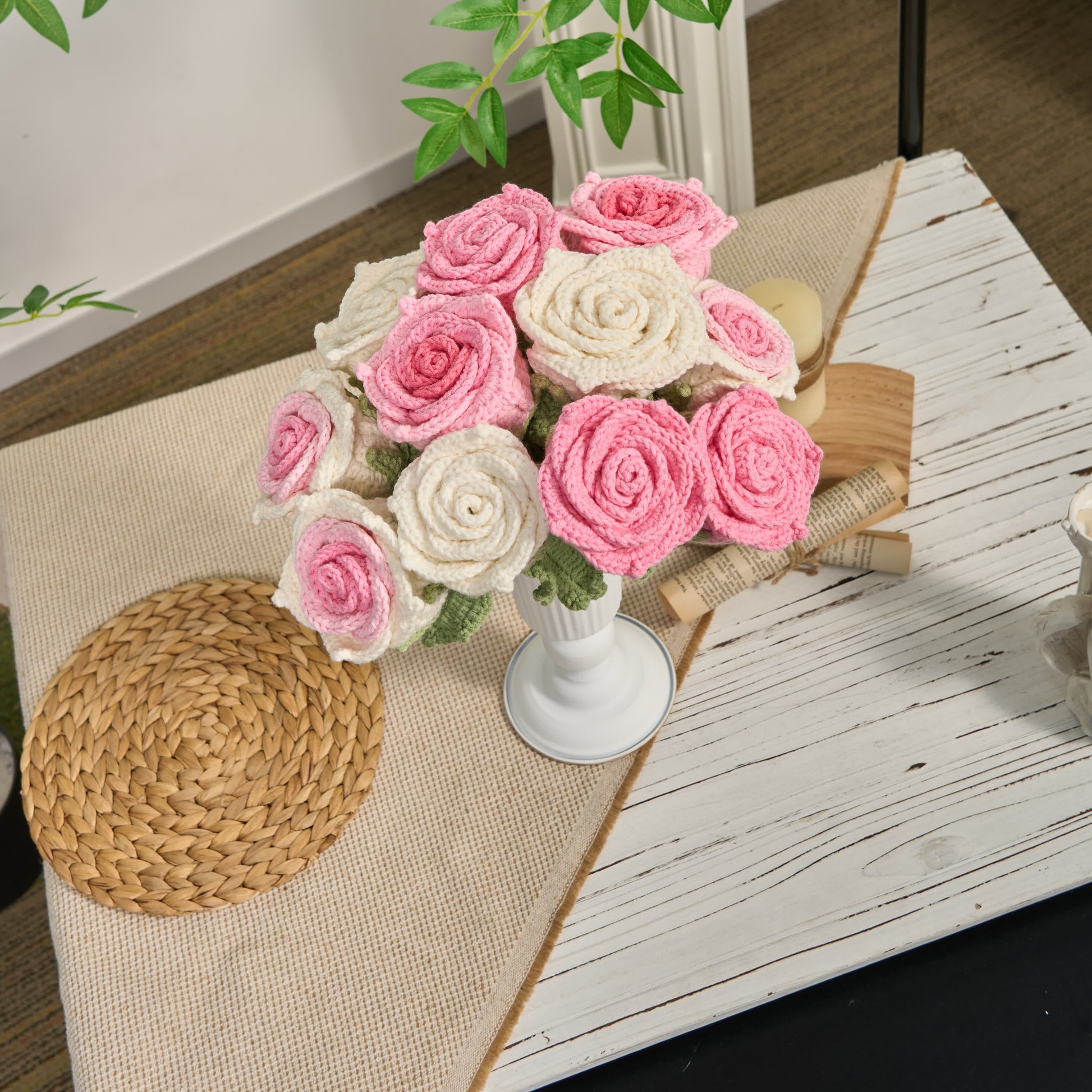 Handmade Crochet Rose Artificial Flowers(12PCS) - image 6