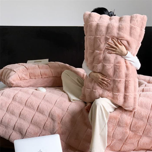 Simple Solid Color Soft Fleece Blanket - Peachy Pink - 2pcs Pillowcases - 19" x 29" - image 0