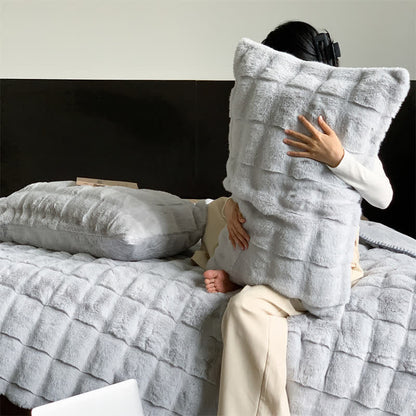 Simple Solid Color Soft Fleece Blanket - Gray Blue - 2pcs Pillowcases - 19" x 29" - image 7