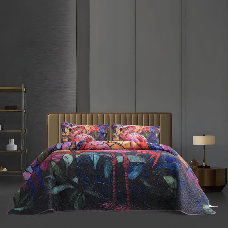 Tropical-style Flamingo Quilted Bedding Set(3PCS) - King - image 0