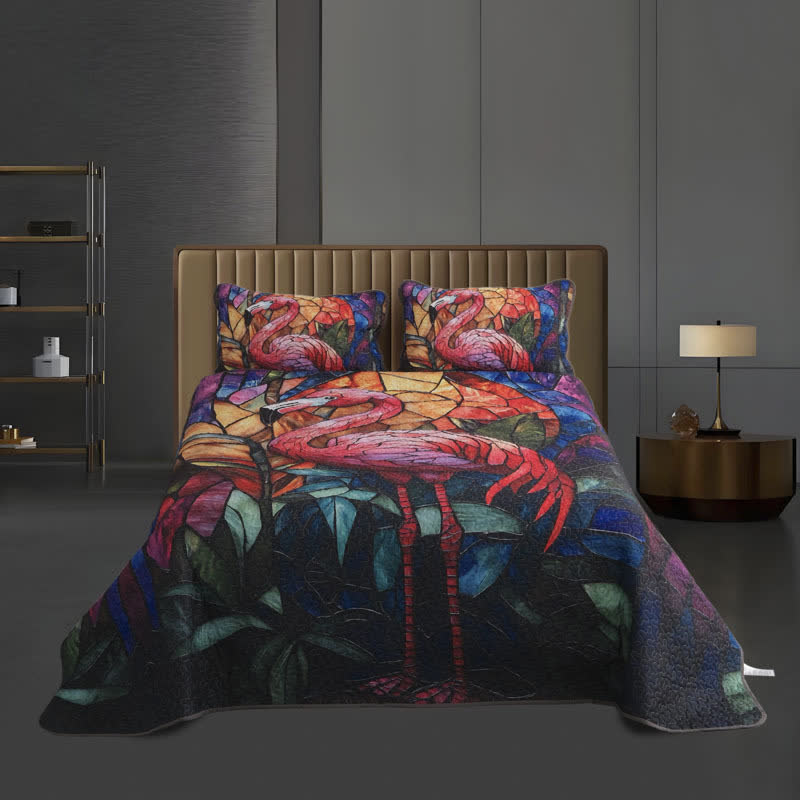 Tropical-style Flamingo Quilted Bedding Set(3PCS) - image 1