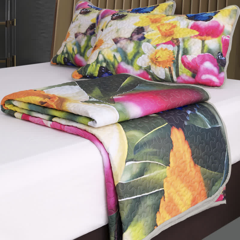 Colorful Floral Quilted Lightweight Bedding Set(3PCS) - image 2