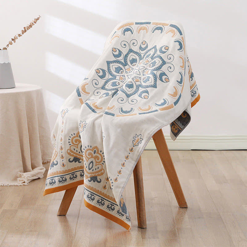 Ownkoti Flower Print Jacquard Cotton Bath Towel - As Picture - 70*140cm - image 0