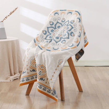 Ownkoti Flower Print Jacquard Cotton Bath Towel - As Picture - 70*140cm - image 0