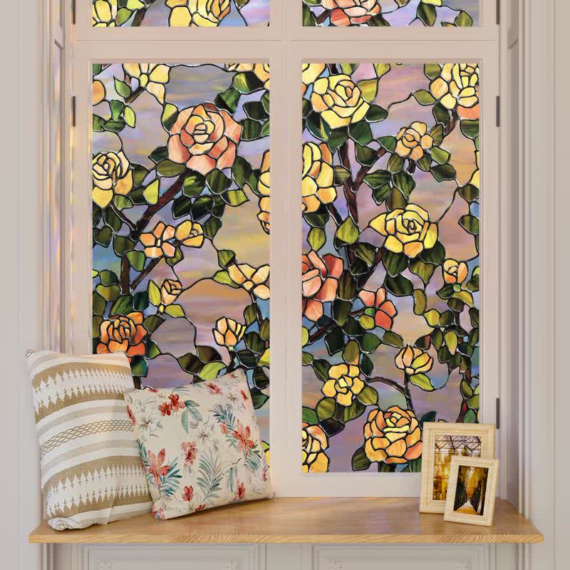 Stained Rose Removable Static Window Privacy Film - image 2