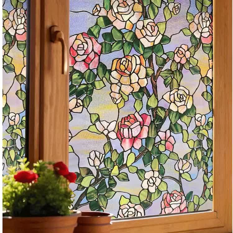 Stained Rose Removable Static Window Privacy Film - image 5