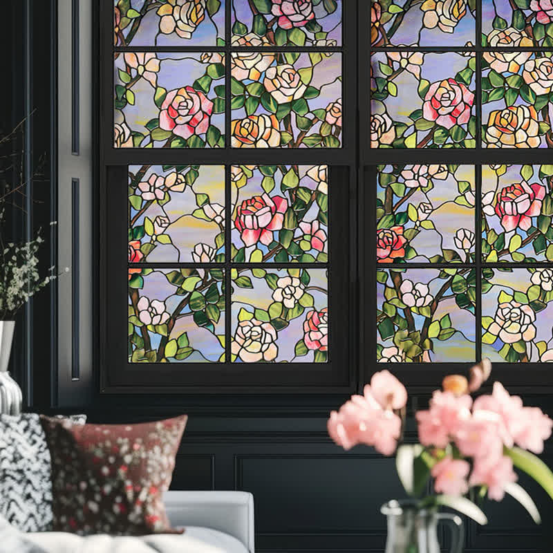 Stained Rose Removable Static Window Privacy Film - 2PCS - 23.62"W x 78.74"L  - image 0