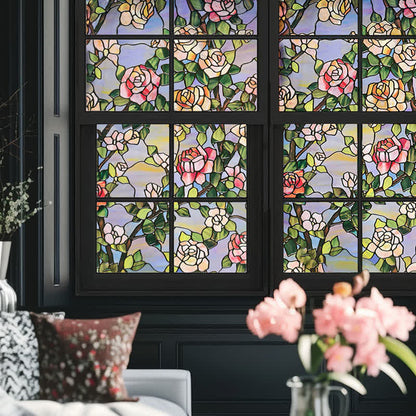 Stained Rose Removable Static Window Privacy Film - 2PCS - 23.62"W x 78.74"L  - image 0