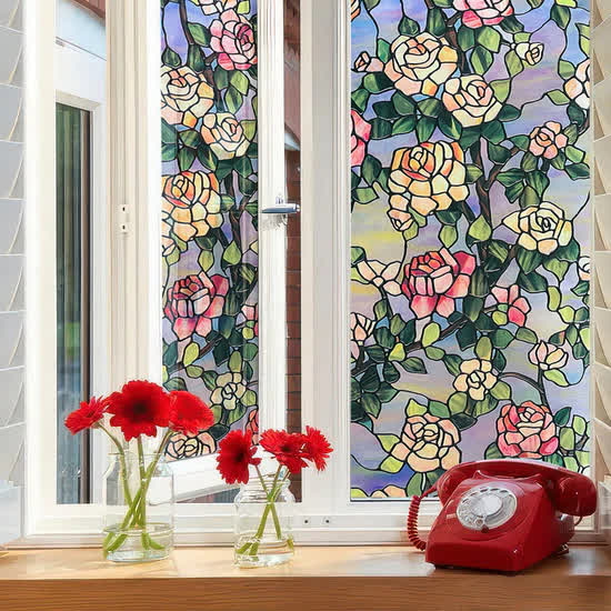 Stained Rose Removable Static Window Privacy Film - image 3