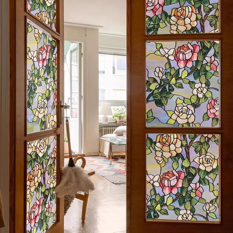 Stained Rose Removable Static Window Privacy Film - image 1