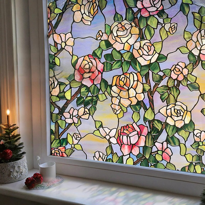 Stained Rose Removable Static Window Privacy Film - image 4