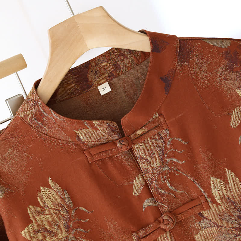 Retro Sunflower Stand Collar Couple Pajama Set - image 1
