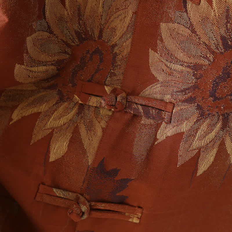 Retro Sunflower Stand Collar Couple Pajama Set - image 3