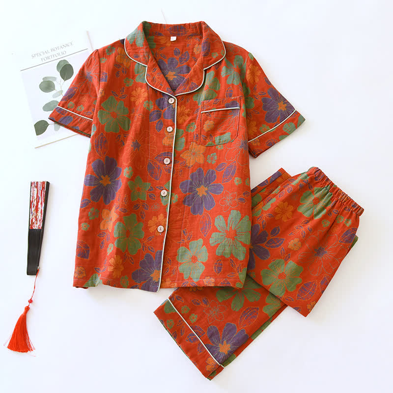 Jacquard Floral Cotton Short-sleeve Pajama Set - XL - image 0
