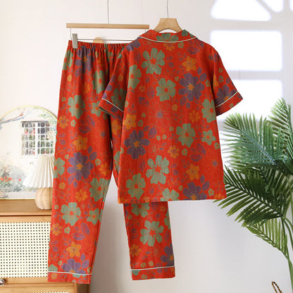 Jacquard Floral Cotton Short-sleeve Pajama Set - image 1