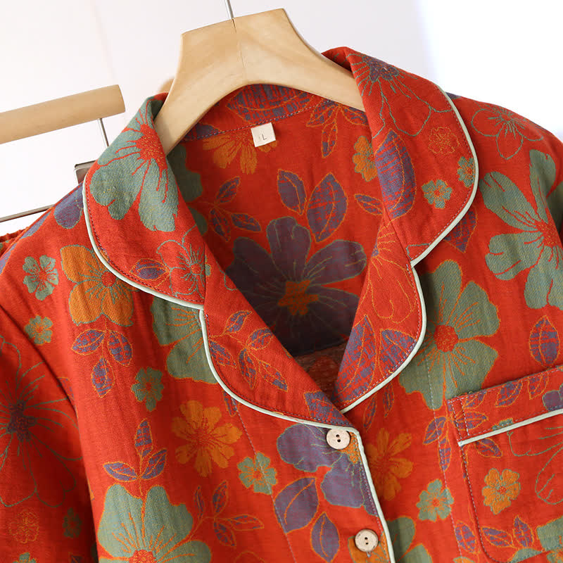 Jacquard Floral Cotton Short-sleeve Pajama Set - image 3