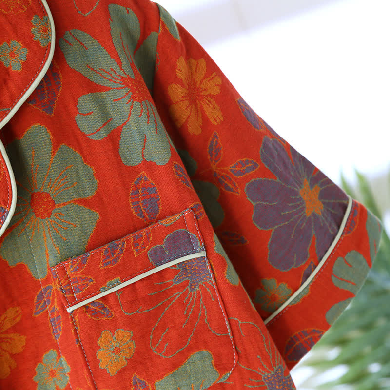 Jacquard Floral Cotton Short-sleeve Pajama Set - image 4