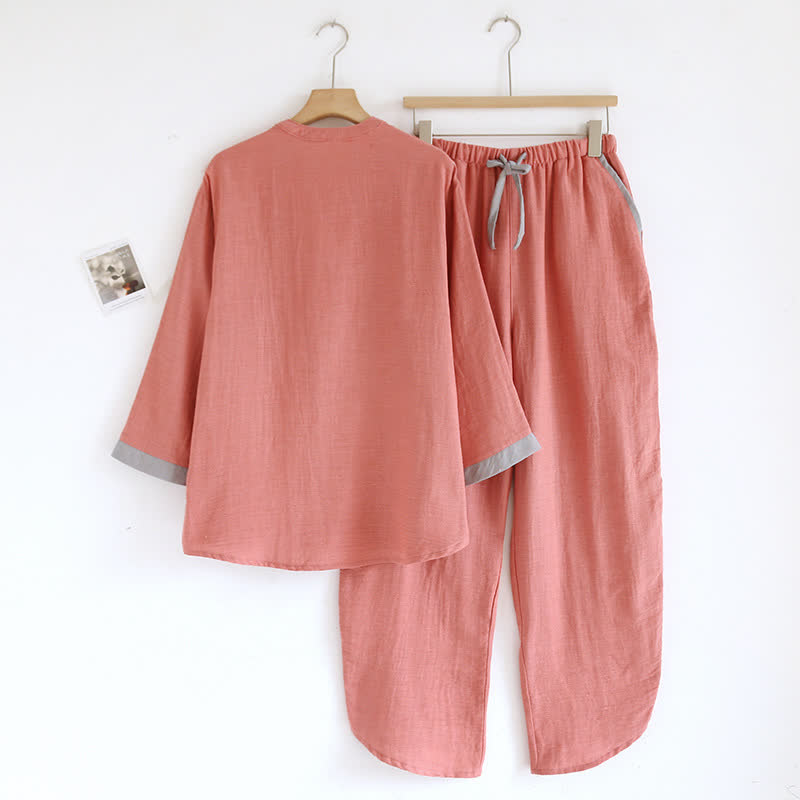 Colorblock Double Layer Cotton Gauze Pajama Set - image 5