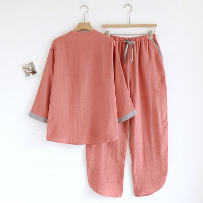 Colorblock Double Layer Cotton Gauze Pajama Set - image 5
