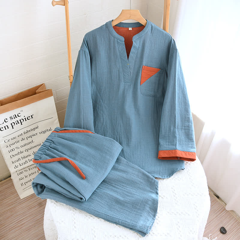 Colorblock Double Layer Cotton Gauze Pajama Set - image 12