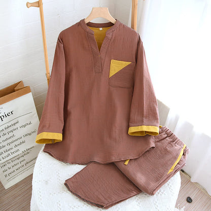 Colorblock Double Layer Cotton Gauze Pajama Set - image 18